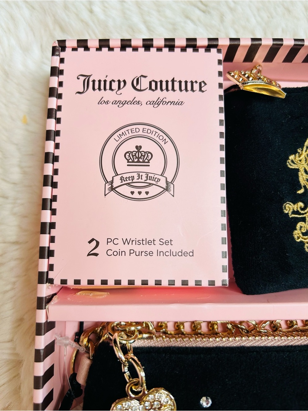 NWT Juicy Couture Heritage Pouch Set Black Velvet Wristlet & Coin Purse NIB - Picture 6 of 6